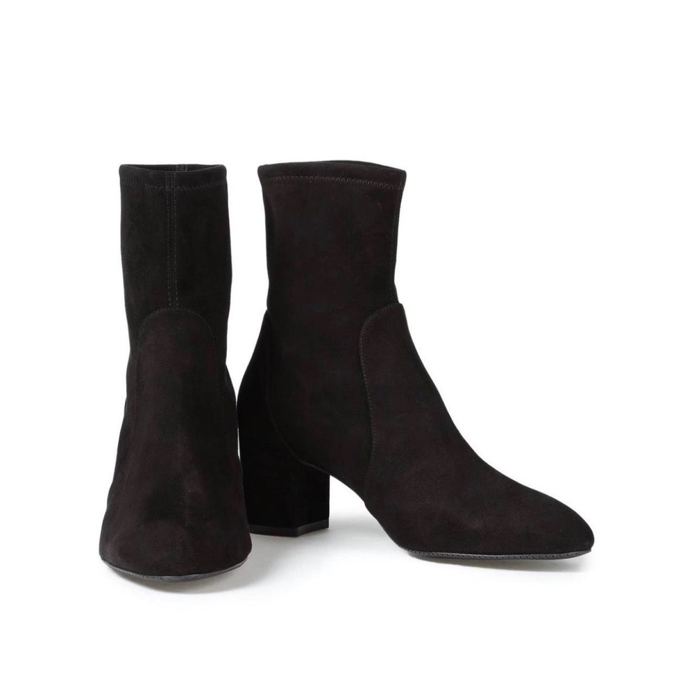 Stuart Weitzman Black Suede Block Heel Sock Ankle Boots 8.5B Made in Spain